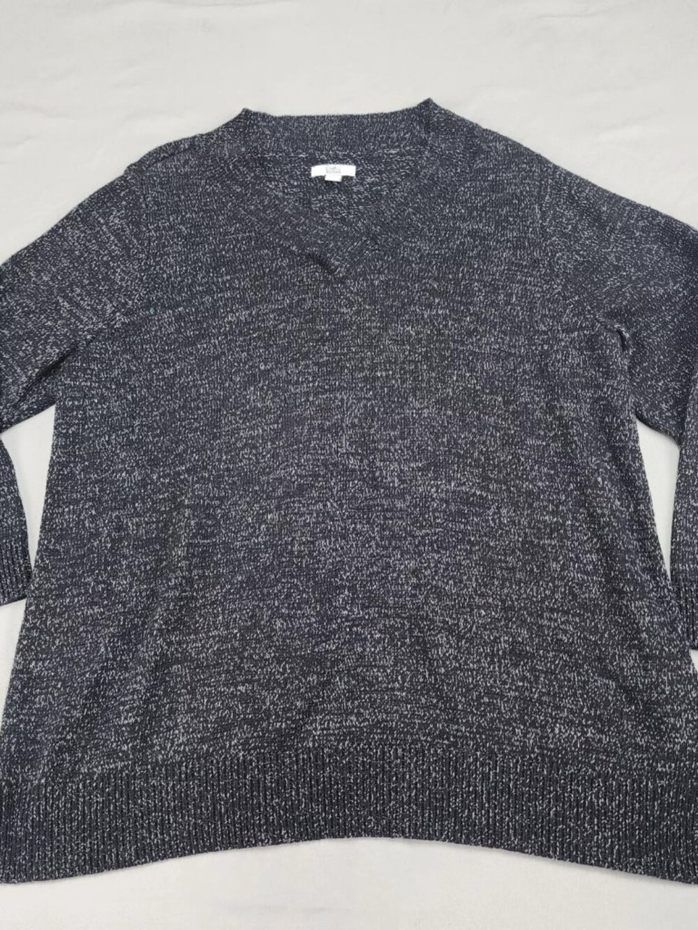 Croft & Barrow Women's Plus 2X Sweater V-Neck Black White Marled Cotton Blend